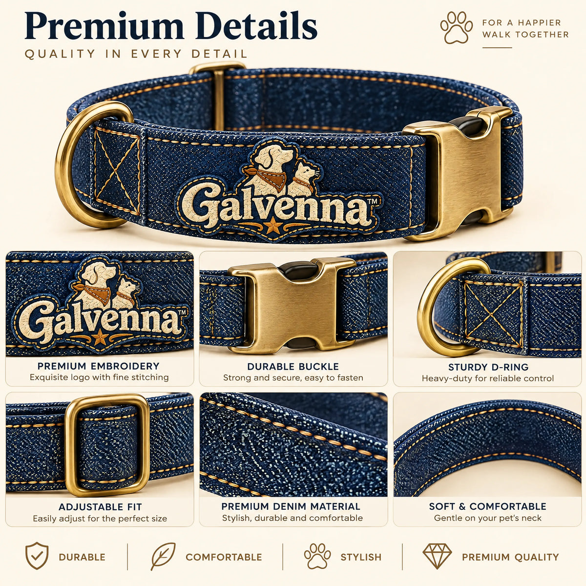 Galvenna™ Denim Pet Grooming Kit with Brush and Comb