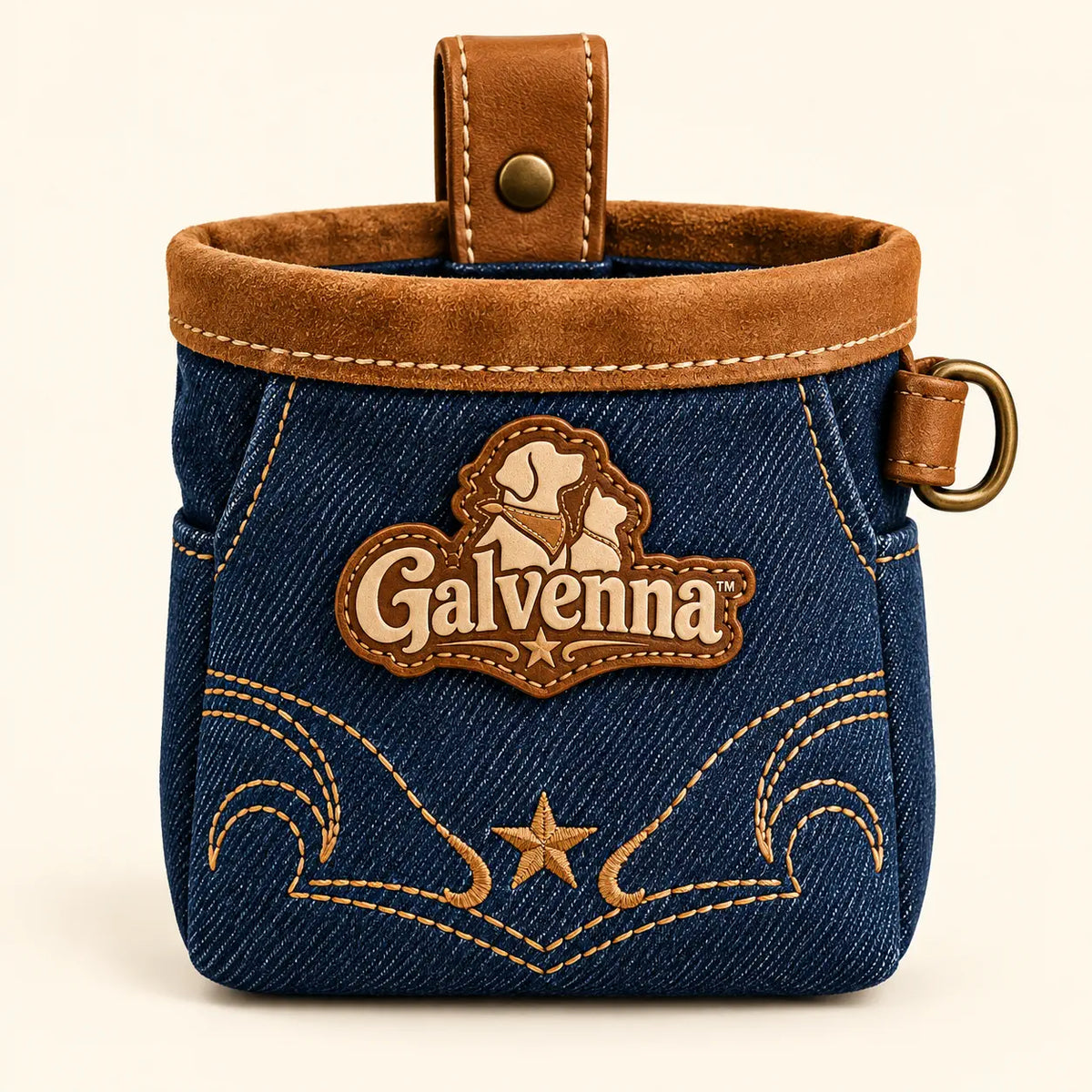 Galvenna™ Leather-Trim Denim Dog Leash
