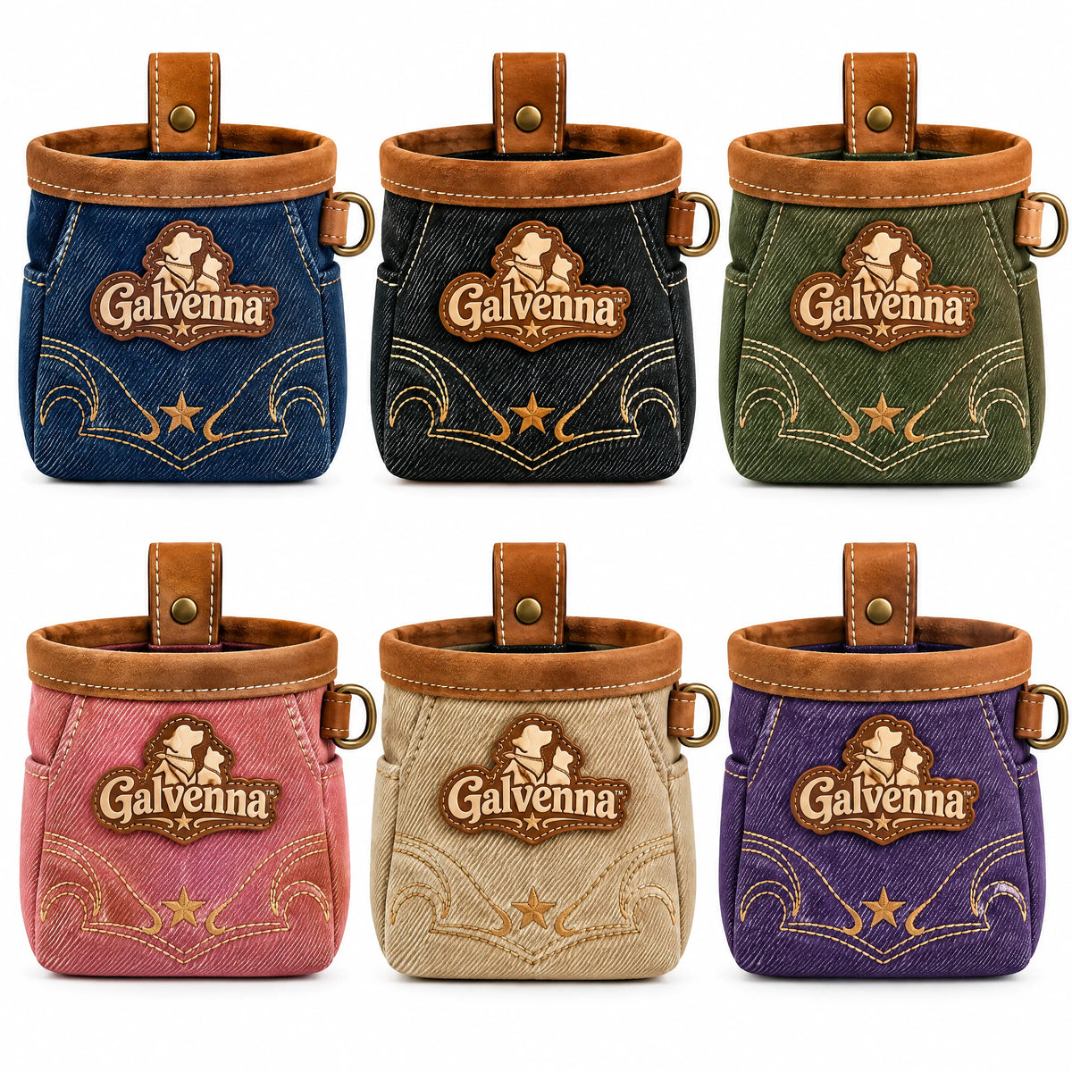 Galvenna™ Leather-Trim Denim Dog Leash